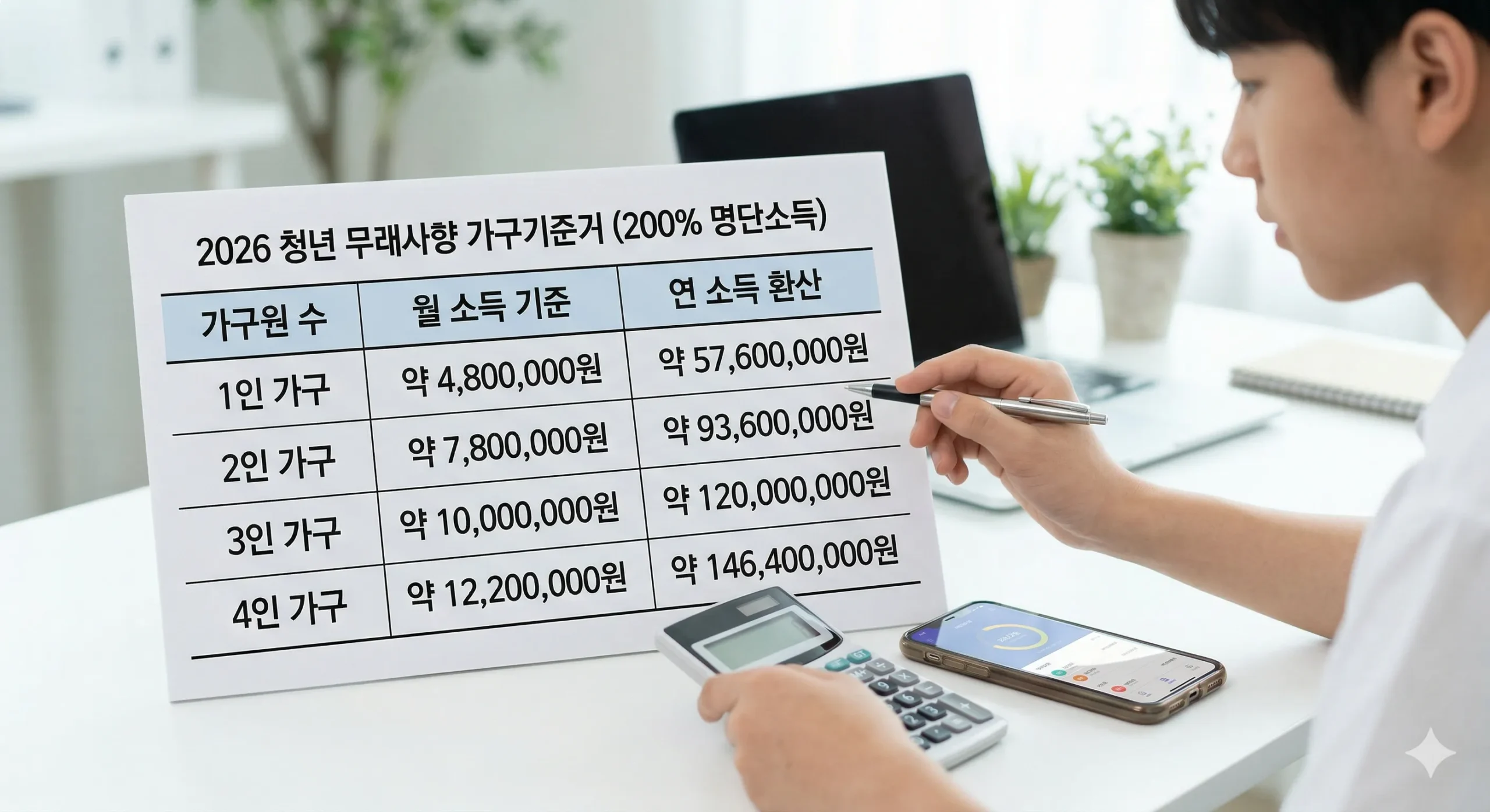가구원수별 중위소득 200% 판정 기준표 시각화 자료